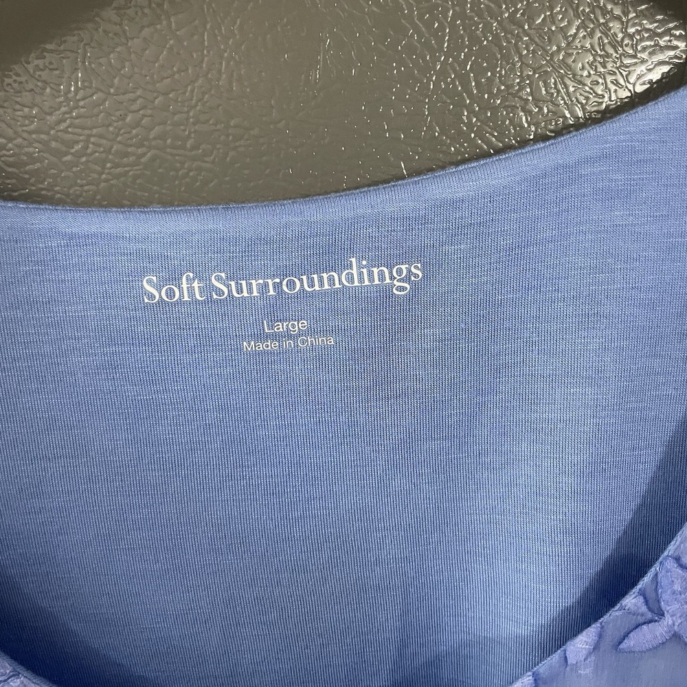 SOFT‎ SURROUNDINGS Women's Large Tunic Heart Song Silk Embroidered Dusty Blue - Picture 3 of 8